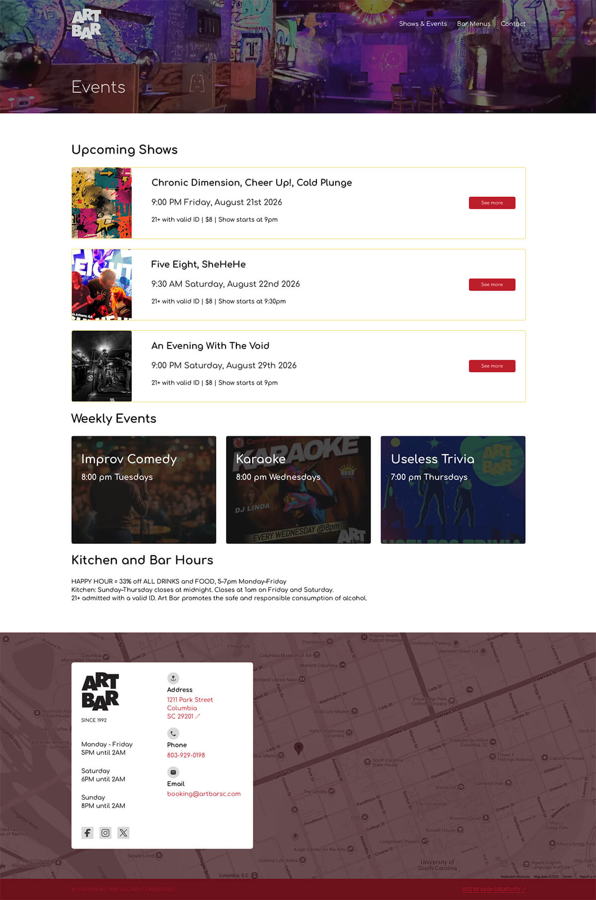 Art Bar website Events page