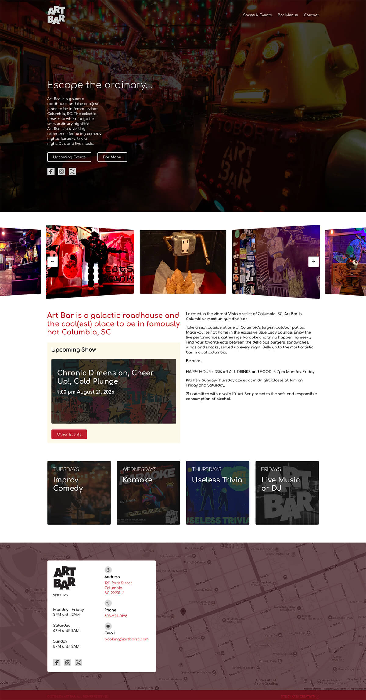 Art Bar Website homepage